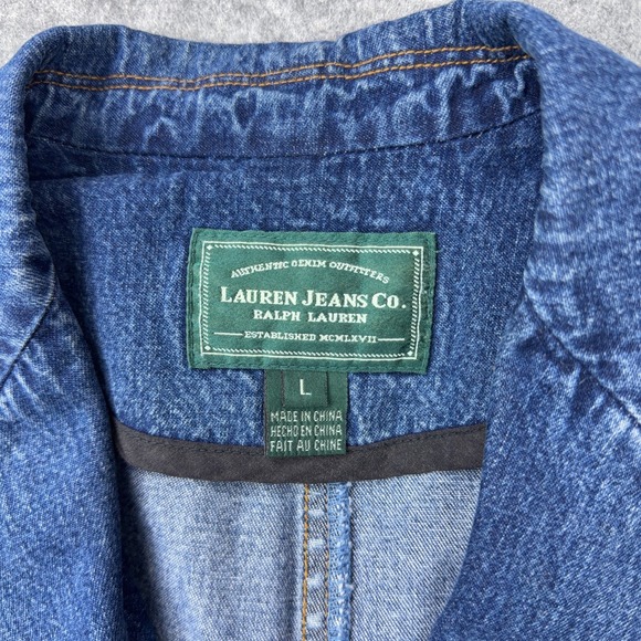 VTG Ralph Lauren Blazer Womens Large Blue Denim Gold Buttons Lauren Jeans Jacket - Picture 4 of 11